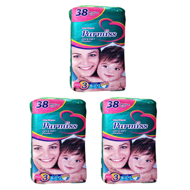 پوشک بچه پرمیس مدل 00 سایز 3 سه بسته 38 عددی