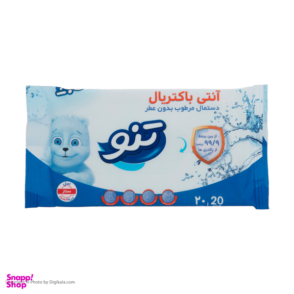 دستمال مرطوب تنو مدل آنتی باکتریال بسته 20 عددی