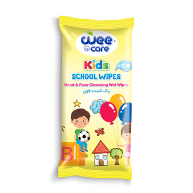 دستمال مرطوب و پاک کننده دست و صورت کودک وی کر مدل جیبی School Wipes بسته 12 عددی
