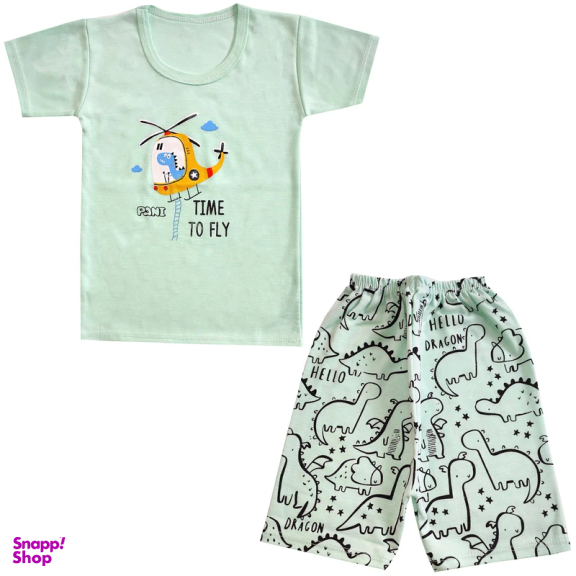 ست تیشرت و شلوارک نوزادی مدل هلی کوپتر کد 3960 رنگ سبز