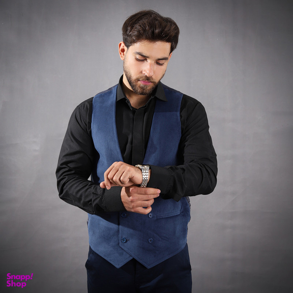 جلیقه مردانه مدل مخمل جودون رنگ آبی