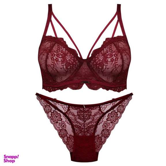 ست شورت و سوتین زنانه ماییلدا مدل فنردار گیپوری کد 4691-8585 رنگ زرشکی