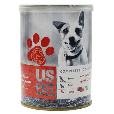 کنسرو توله سگ یو اس پت مدل گوساله و سیب وزن 400 گرم
