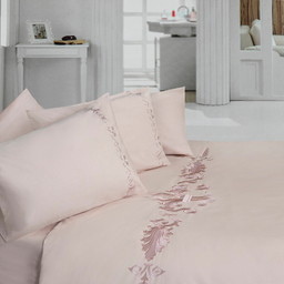 ست 7 تکه لحاف کاور دونفره گلدوزی شده رانفرس رزین تاژ طرح کتیبه رنگ گلبهی