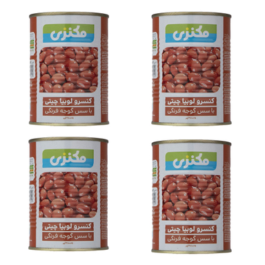 کنسرو لوبیا چیتی با سس گوجه فرنگی مکنزی وزن 380 گرم بسته 4 عددی