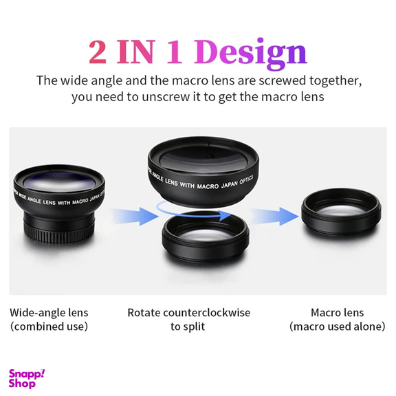 لنز دوربین گوشی موبایل تیراکس مدل Apexel 0.45X Wide-Angle And 12.5X Macro Lens بسته 2 عددی