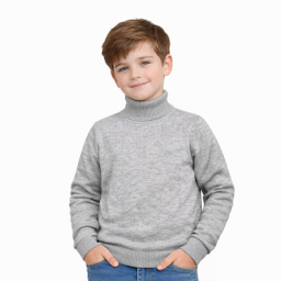 پلیور یقه اسکی پسرانه کولزیون مدل ملانژ ابر و بادی رنگ طوسی روشن