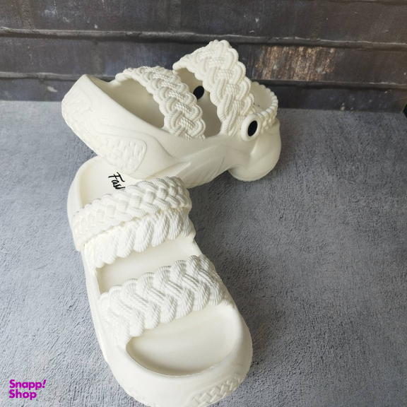 صندل زنانه پاپا مدل بافت دار نصر کد 128519 رنگ سفید شیری