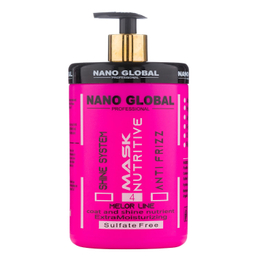 ماسک مو نانو گلوبال مناسب موهای فر و مجعد صورتی حجم 1000 میلی‌ لیتر