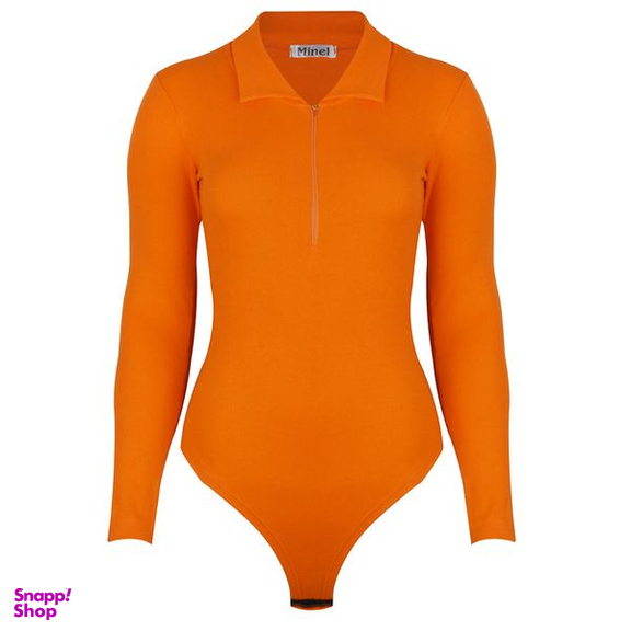 بادی آستین بلند زنانه دکسونری مدل 256004406 یقه دار رنگ نارنجی