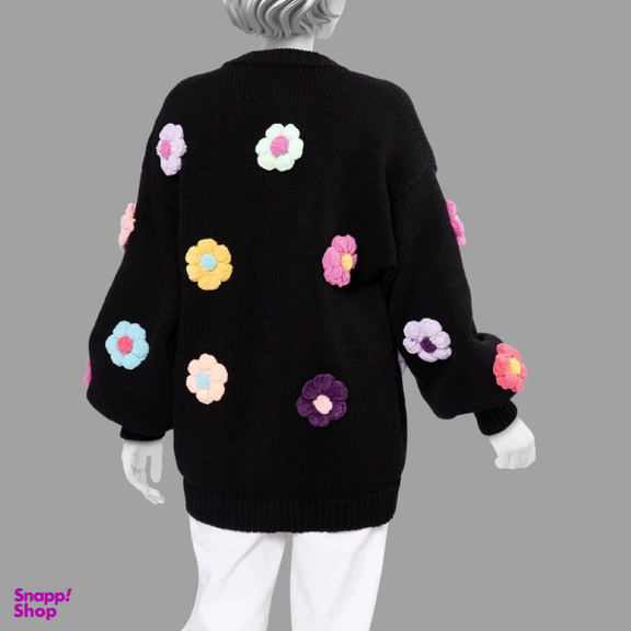 ژاکت زنانه گره استایل مدل بابونه کالرفول رنگ مشکی