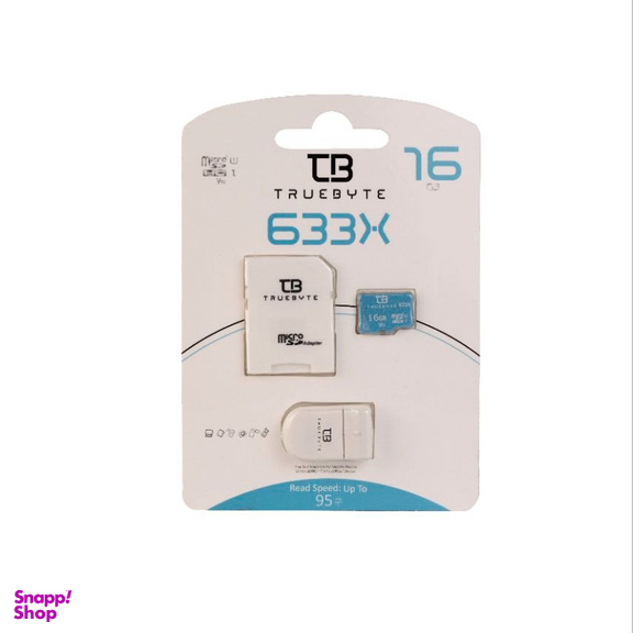 کارت حافظه MicroSDHC تروبایت مدل V10 کلاس 10 استاندارد UHS-I U1 سرعت 95MBPS ظرفیت 16 گیگابایت به همراه آداپتور SD و کارت‌خوان