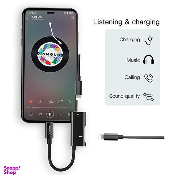 مبدل Aux Lightning یسیدو مدل YAU12 با قابلیت شارژ