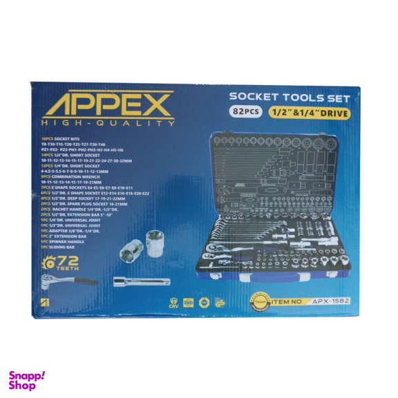 آچار بکس اپکس مدل YP-1/2-1/4-APX-1582 مجموعه 82 عددی