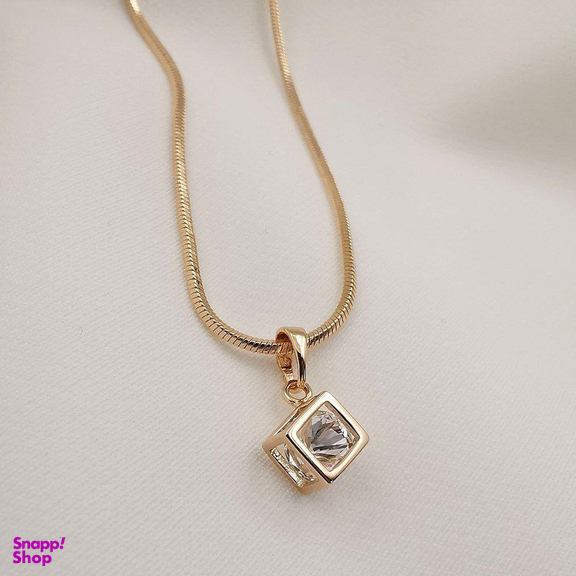 آویز گردنبند زنانه ژوپینگ مدل مکعب نگینی 491 رنگ طلایی