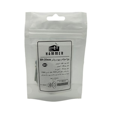 پیچ و مهره و واشر هامر مدل استوانه کد M4-30mm بسته 75 عددی