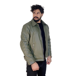 کاپشن چرم مردانه مدل کلاسیک رنگ سبز