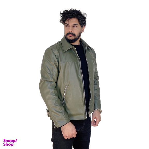 کاپشن چرم مردانه مدل کلاسیک رنگ سبز