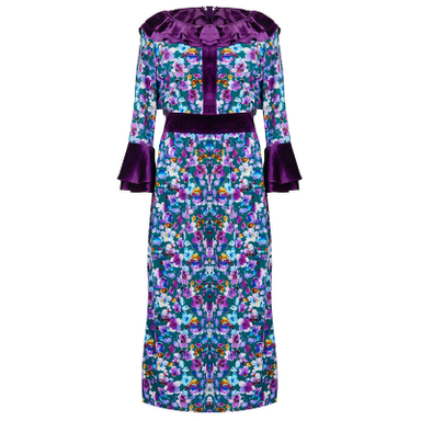 پیراهن زنانه مدل 100050603 طرح گل رنگ بنفش