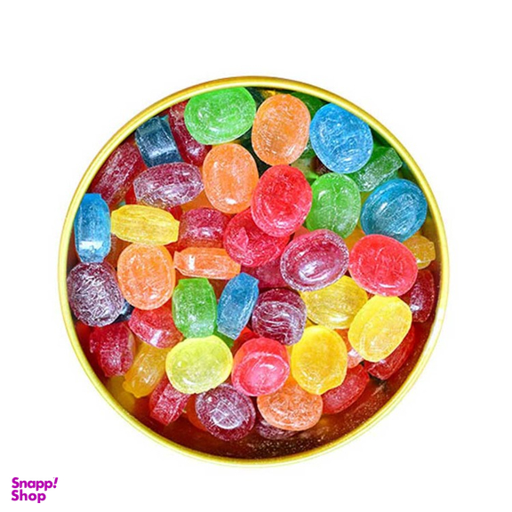 آب نبات شش میوه کامور وزن 150 گرم بسته بندی قوطی
