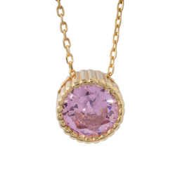 گردنبند طلا ۱۸ عیار زنانه داریم مدل تک نگین ساده صورتی