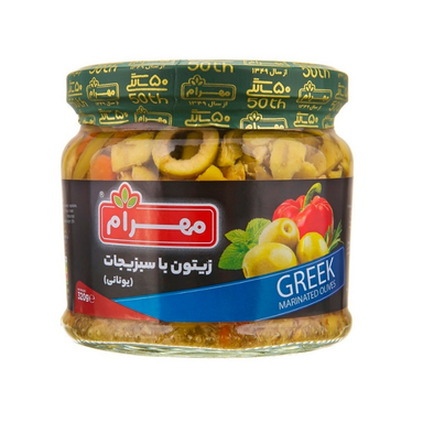 ترشی زیتون با سبزیجات یونانی مهرام وزن 320 گرم