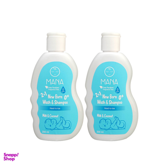 شامپو سر و بدن بچه مانا مدل پروتئین شیر روغن نارگیل حجم 400 میلی لیتر مجموعه 2 عددی