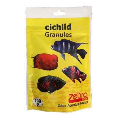غذا خشک ماهی زبرا مدل chichlid granules کد زبرا وزن 100 گرم