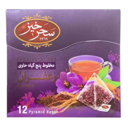 دمنوش مخلوط پنج گیاه زعفرانی و جینسینگ سحرخیز بسته ۱۲ عددی