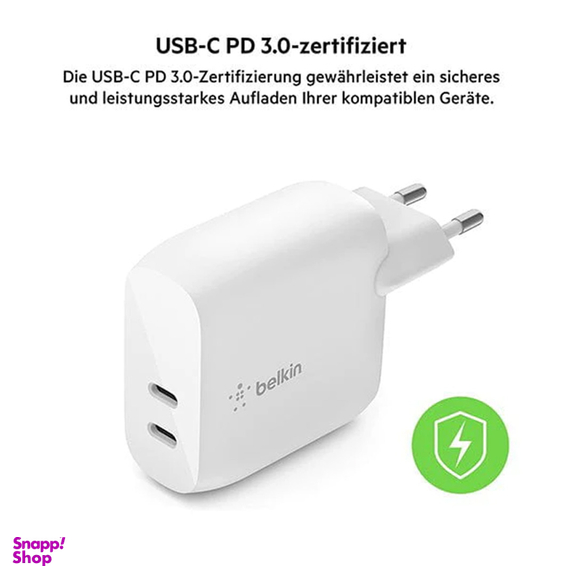 شارژر دیواری شارژ سریع بلکین مدل WCB006vfWH USB-C PD 3٫0