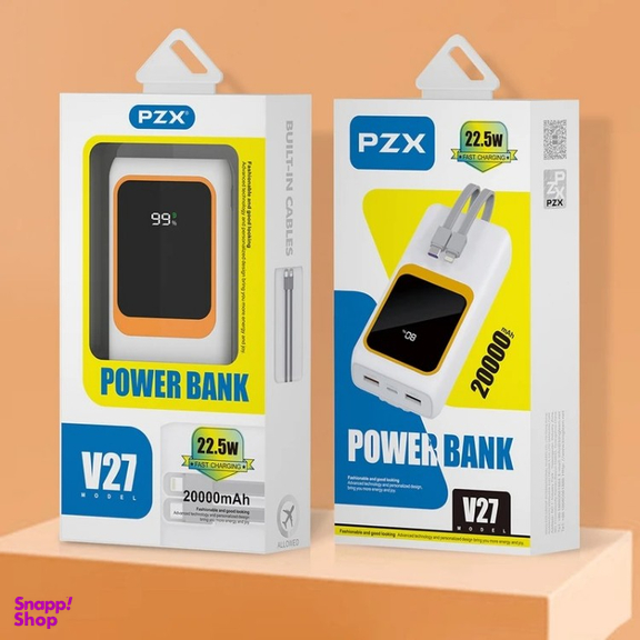پاوربانک پی زد ایکس مدل V27 Fast Charging 22.5W Cabled ظرفیت 20000 میلی آمپر ساعت