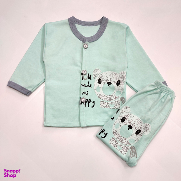 ست شومیز و شلوار نوزادی مدل خرس برفی کد 3700 رنگ سبز