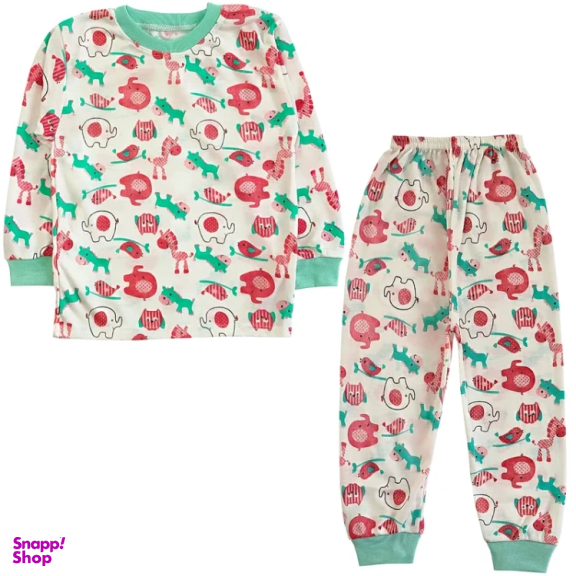 ست تیشرت آستین بلند و شلوار نوزادی مدل حیوانات کد 4145 رنگ سفید