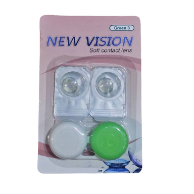 لنز چشم روزانه نیوویژن رنگ سبز دور مشکی وسط عسلی شماره 108 به همراه جالنزی