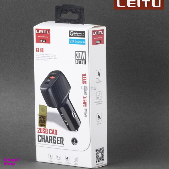 شارژر فندکی لیتو Leitu مدل 20 وات LC-C22 به همراه کابل USB-C