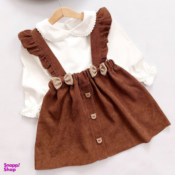 سارافون بلوز دخترانه مخمل کبریتی رنگ قهوه ای