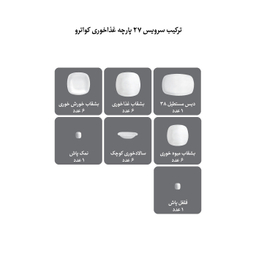 سرویس غذاخوری 27 پارچه چینی زرین ایران مدل کواترو طرح ادلین درجه یک