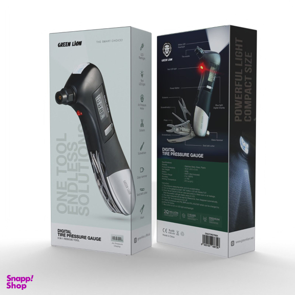 دستگاه گیج فشار دیجیتالی لاستیک گرین لاین مدل Digital Tire Pressure Gauge 9in1 Rescue Tool