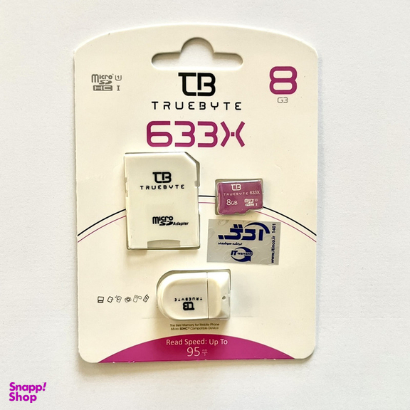کارت حافظه microSDHC تروبایت مدل 633X کلاس 10 استاندارد UHS-I U1 سرعت 95MBps ظرفیت 8 گیگابایت به همراه آداپتور SD و کارت خوان