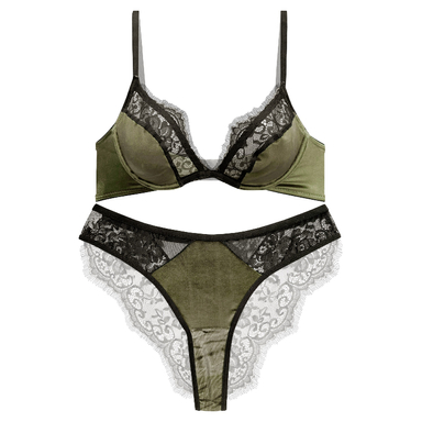 ست شورت و سوتین زنانه نوشه پوش مدل فنردار توری کد 85003 رنگ سبز زیتونی