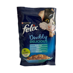 پوچ گربه فلیکس با طعم ماهی سالمون و ماهی ساردین مدل Felix Salmon & Sardine وزن 85 گرم