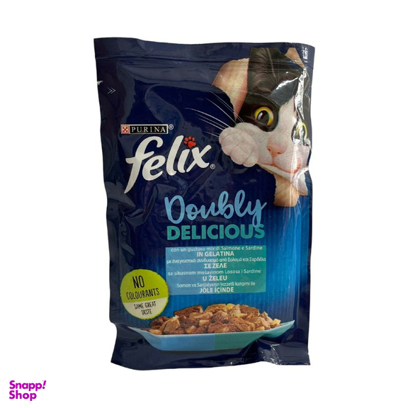 پوچ گربه فلیکس با طعم ماهی سالمون و ماهی ساردین مدل Felix Salmon & Sardine وزن 85 گرم