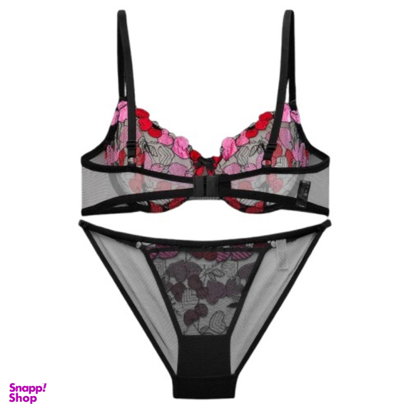 ست شورت و سوتین زنانه نوشه پوش کد 88807 رنگ مشکی قرمز