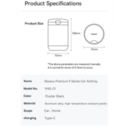 زیر سیگاری خودرو بیسوس مدل Premium 2 Series YHG-01