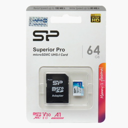 کارت حافظه microSDXC سیلیکون پاور مدل Superior Pro کلاس 10 استاندارد UHS-I U3 سرعت 100MBps ظرفیت 64 گیگابایت آداپتور SD
