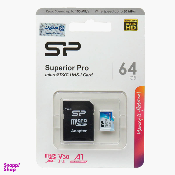 کارت حافظه microSDXC سیلیکون پاور مدل Superior Pro کلاس 10 استاندارد UHS-I U3 سرعت 100MBps ظرفیت 64 گیگابایت آداپتور SD