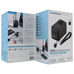 آداپتور یونیورسال و پاوربانک 2500 وات پاورولوژی کد PWCUQC054BK ظرفیت 4000 میلی آمپر ساعت
