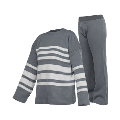 ست پلیور و شلوار زنانه مدل راه راه کد T903 رنگ طوسی