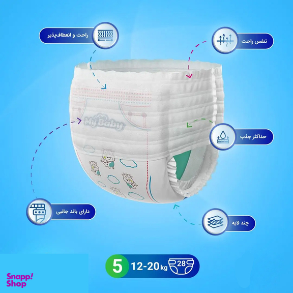 پوشک کودک مای بی بی مدل آبی سایز 5 بسته 28 عددی