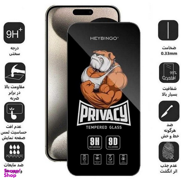 محافظ صفحه نمایش گوشی موبایل پرایویسی بینگو مناسب اپل آیفون 16 پرو